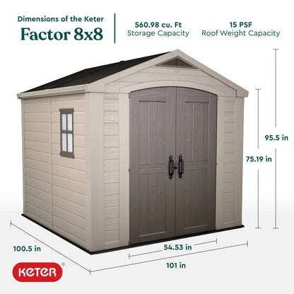 2026 NEW Keter Factor 8 x 11 Foot All Weather Resin Outdoor Storage Shed, Taupe