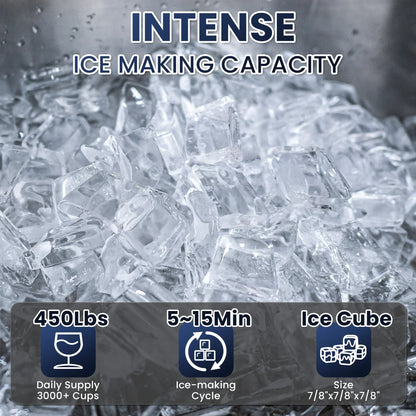 2026 NEW Coolake 22 inch 450lbs/24h Commercial Air Cooled Ice Maker Machine with 360lbs, Cube Ice, Doe/ETL