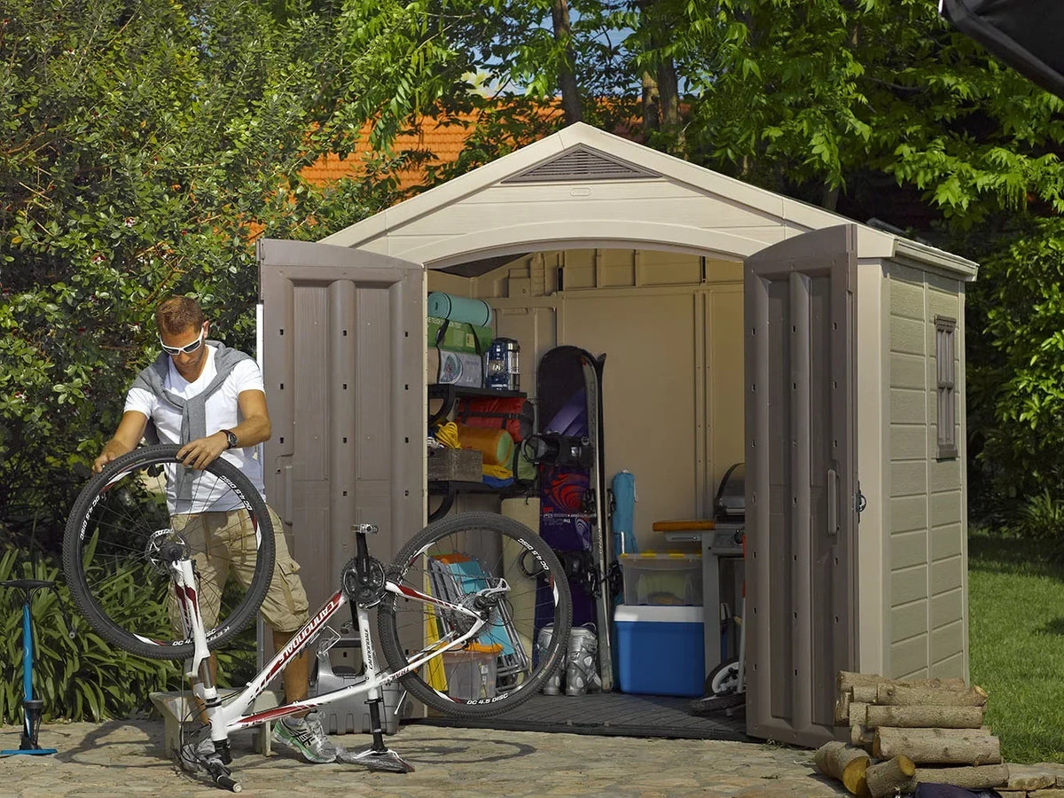 2026 NEW Keter Factor 8 x 11 Foot All Weather Resin Outdoor Storage Shed, Taupe