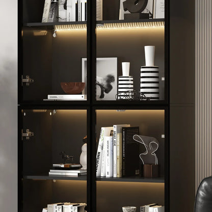 2026 NEW KULAGAGA Bookcases Organizer with LED Lights, Heavy Duty Display Cabinet with Glass Door for Living Room, 31.5" Wide