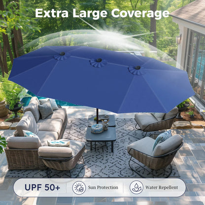 2026 NEW Alpha Joy 15ft Outdoor Patio Umbrella Extra-Large Double-Sided Garden Umbrella with Crank Handle and Base - Smoky Gray