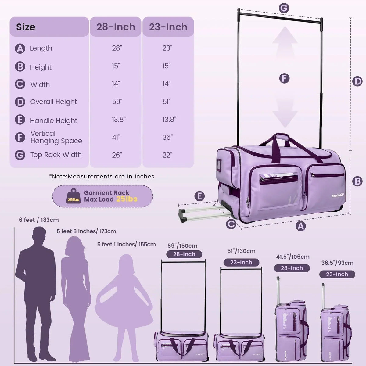 2026 NEW Fegat Dance Bag with Garment Rack - 28"Collapsible Rolling Competition Dance Duffle Bag Lightweight Costume Wheeled Suitcase for Dancers Shows Livestreamer Athletes