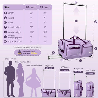 2026 NEW Fegat Dance Bag with Garment Rack - 28"Collapsible Rolling Competition Dance Duffle Bag Lightweight Costume Wheeled Suitcase for Dancers Shows Livestreamer Athletes