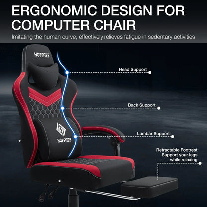 2026 NEW Hoffree Gaming Chair with Massage Fabric Office Chair with footrest for Adults, Ergonomic Gamer Chair with Headrest and Lumbar Support for Office Gaming, 440 LBS