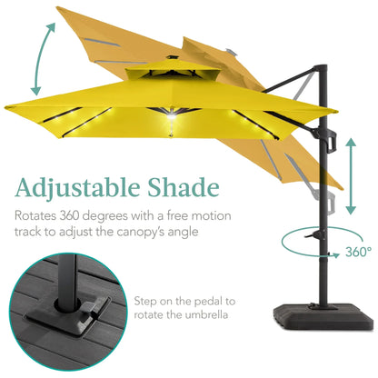 2026 NEW Best Choice Products 10x10ft 2-Tier Square Outdoor Solar LED Cantilever Patio Umbrella w/ Base Included - Tan
