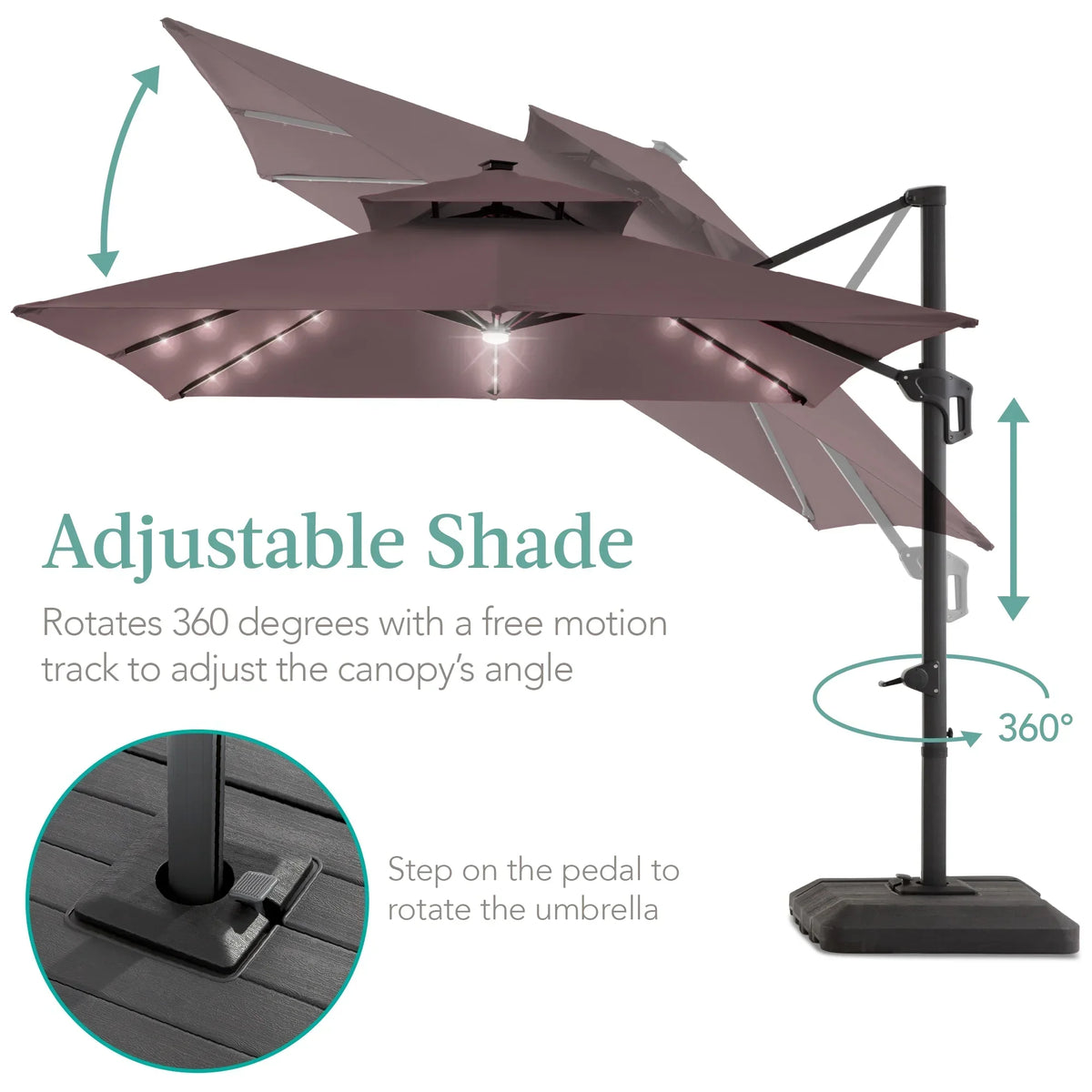 2026 NEW Best Choice Products 10x10ft 2-Tier Square Outdoor Solar LED Cantilever Patio Umbrella w/ Base Included - Tan
