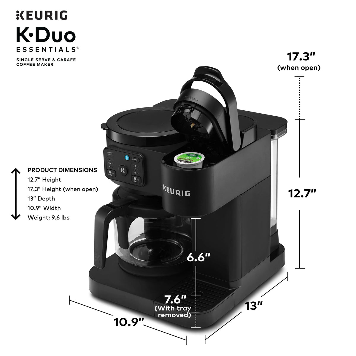 2026 NEW Keurig K-Duo Essentials, Hot & Iced Single-Serve K-Cup Pod Coffee Maker & Carafe, Moonlight Grey