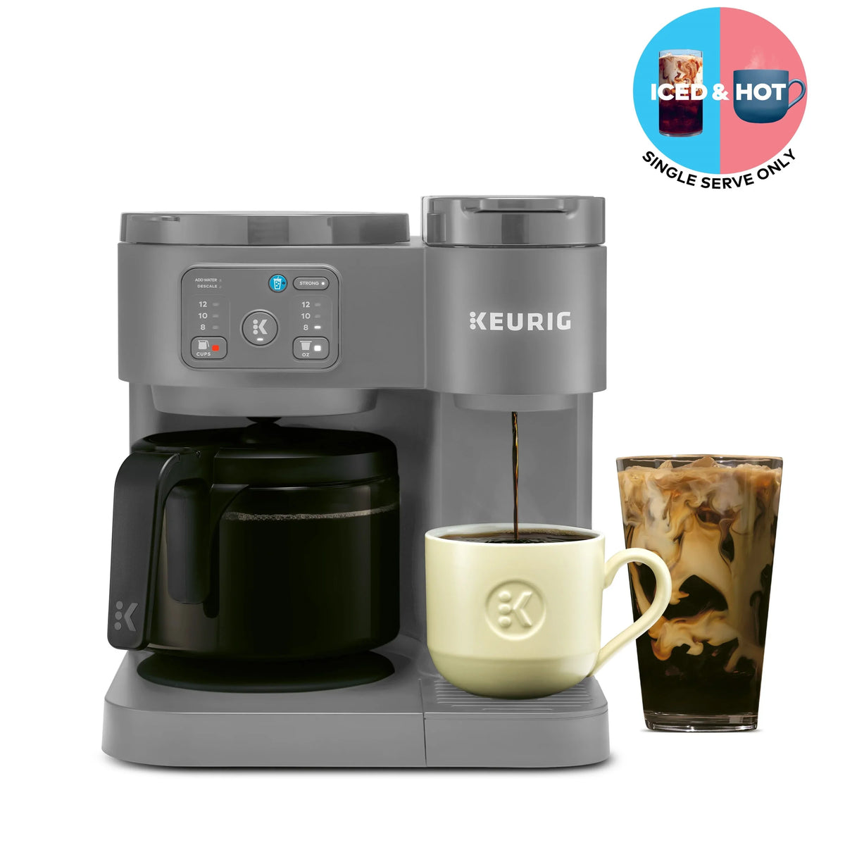 2026 NEW Keurig K-Duo Essentials, Hot & Iced Single-Serve K-Cup Pod Coffee Maker & Carafe, Moonlight Grey