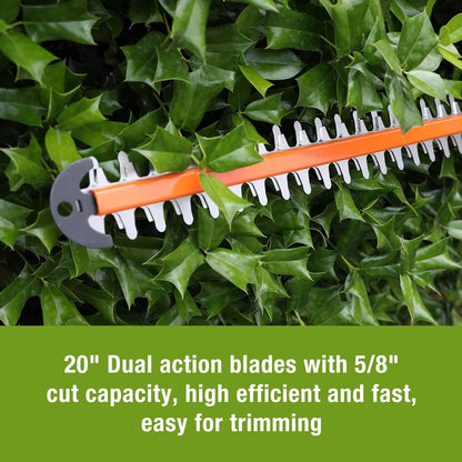 2026 NEW WORKPRO 20V Cordless Hedge Trimmer, 20" Dual Action Blades Electric Hedge Trimmer, with Battery and Charger