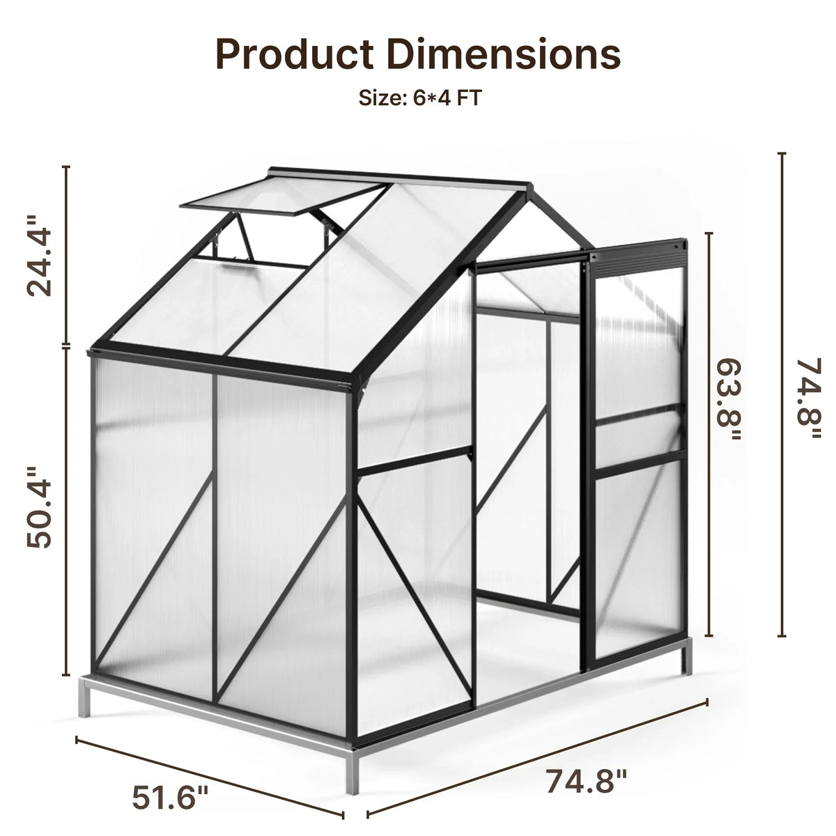 2026 NEW Asofer 6' x 4' Greenhouse for Outdoors, Aluminum Walk-in Green Houses shed with Rain Gutter and Roof Vent for Backyard