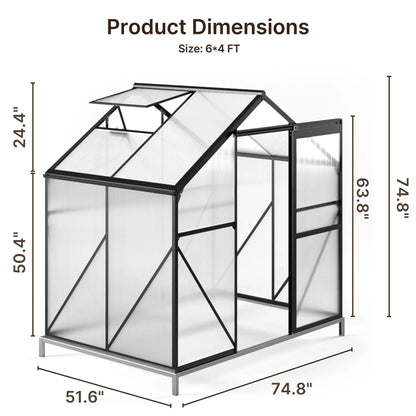 2026 NEW Asofer 6' x 4' Greenhouse for Outdoors, Aluminum Walk-in Green Houses shed with Rain Gutter and Roof Vent for Backyard
