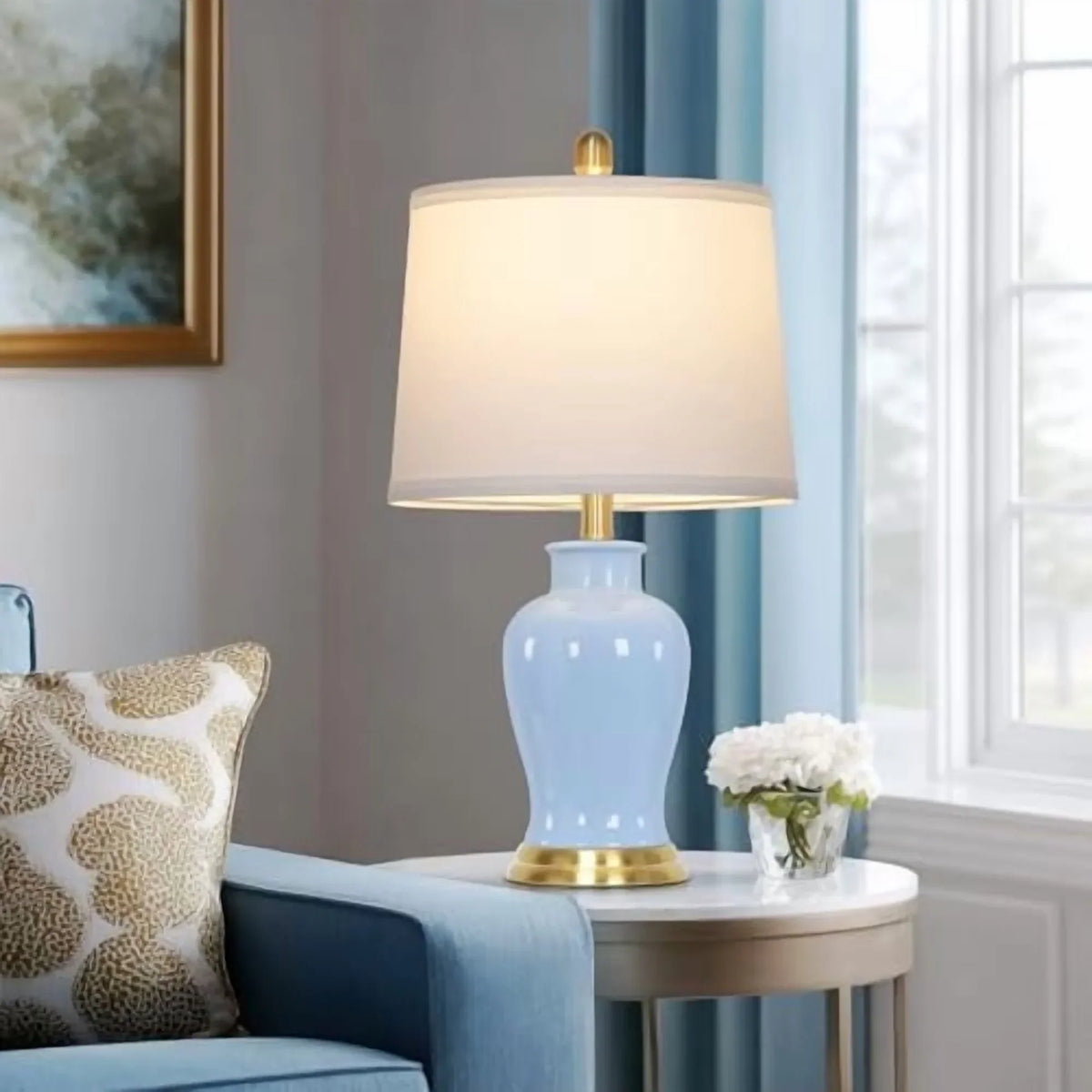 2026 NEW Modern Ceramic Table Lamps Set of 2, 23" White Ceramic Lamps for Living Room, Rustic Farmhouse Bedside Lamp with Ginger Jar Design, Elegant Bedroom Lamp for Nightstand Desk Side End Table Home Decor