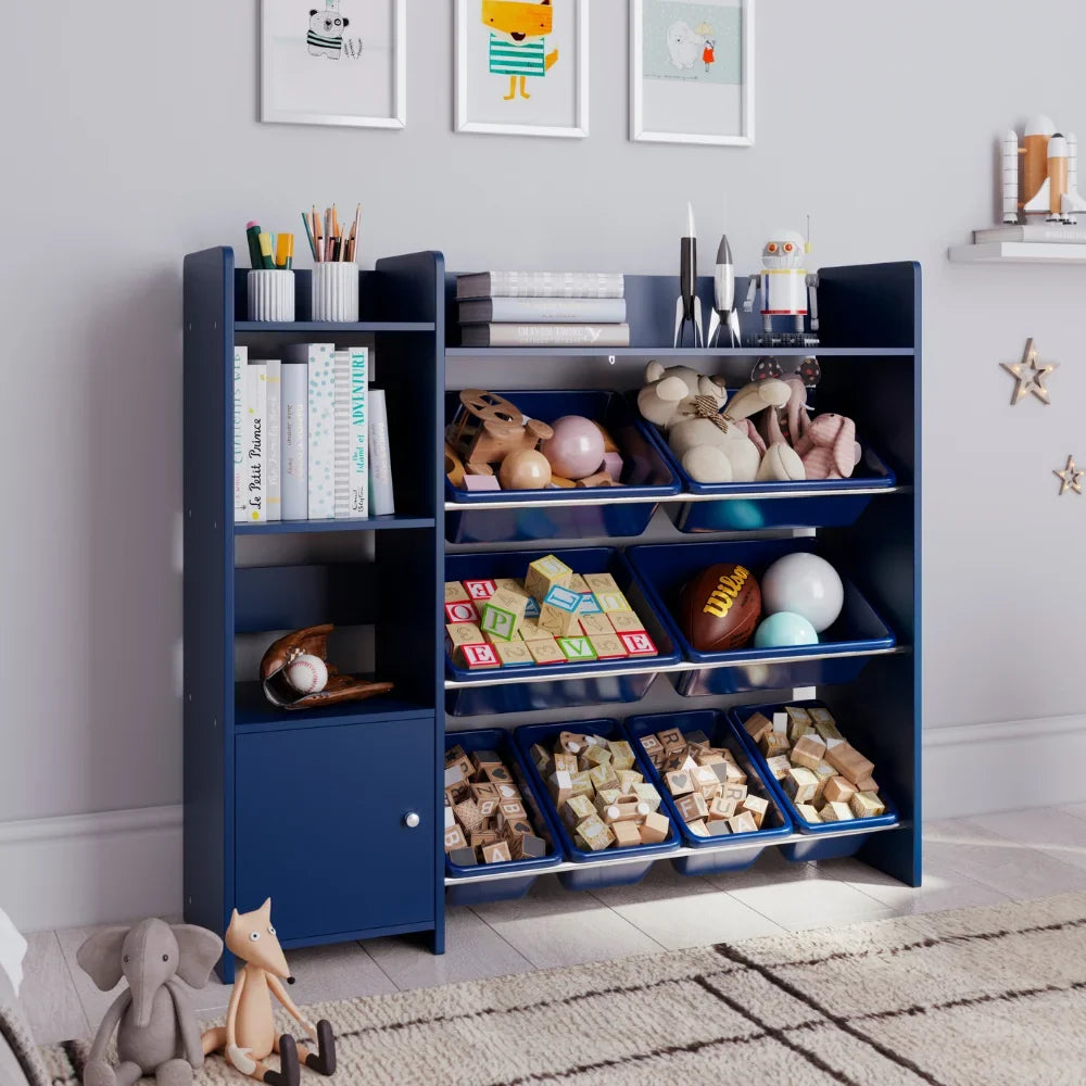 2026 NEW Sturdis Kids Toy Storage Organizer With Bookshelf and White Bins