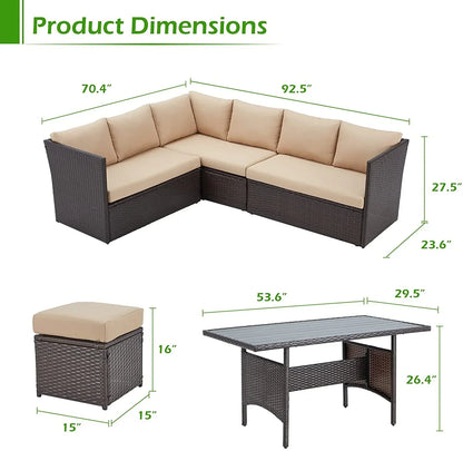 2026 NEW AECOJOY 7 Piece Patio Furniture Set PE Rattan Outdoor Dining Set Sectional Sofa Couch with Table Patio Conversation Set in Gray