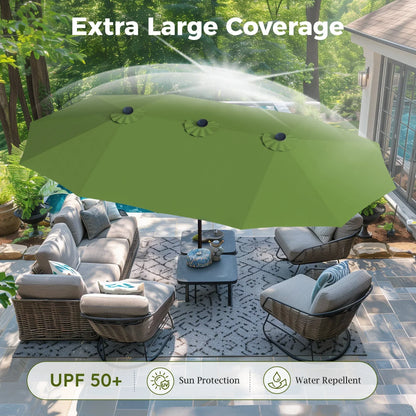 2026 NEW Alpha Joy 15ft Outdoor Patio Umbrella Extra-Large Double-Sided Garden Umbrella with Crank Handle and Base - Smoky Gray