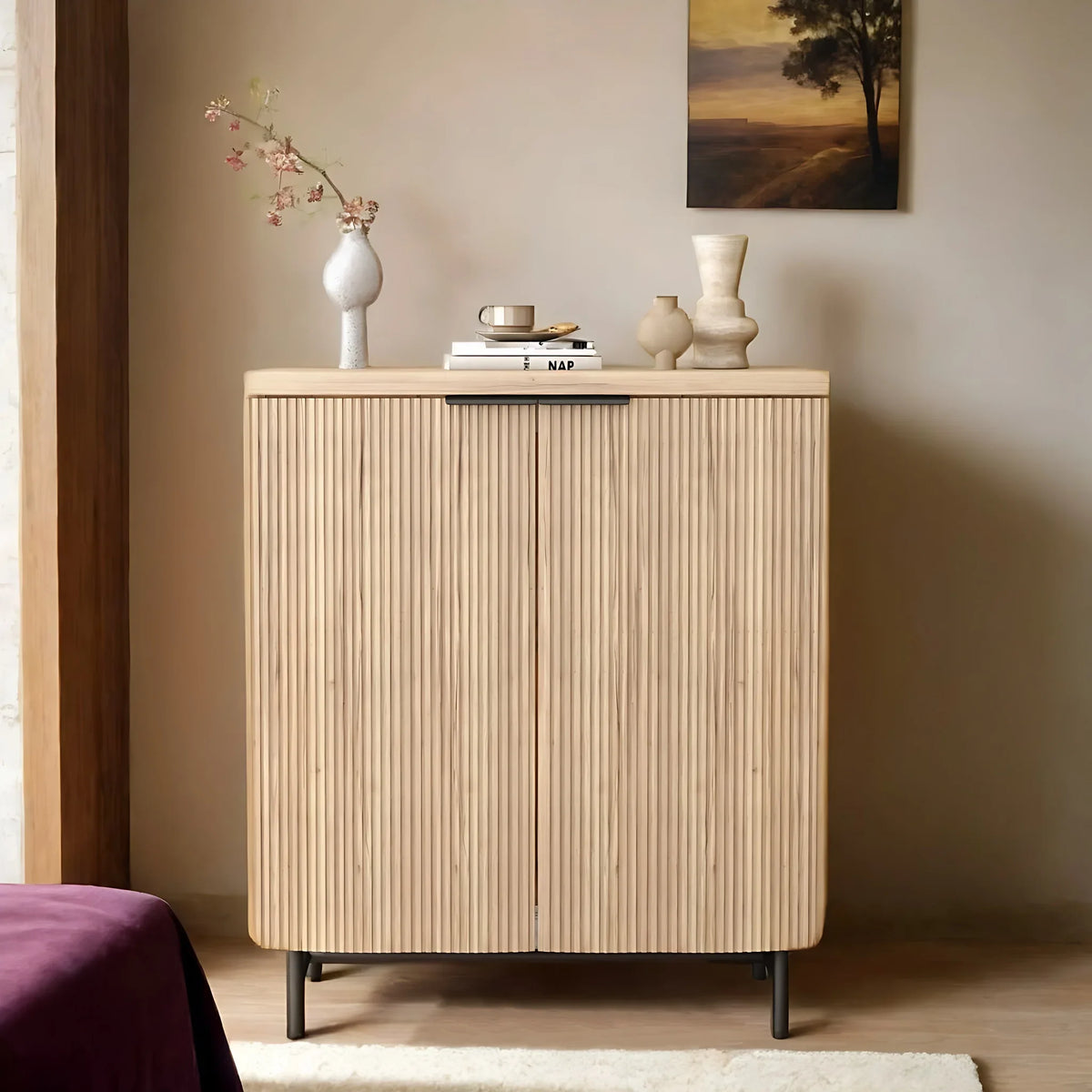 2026 NEW Vivvoo 30" Wood Nightstand Fluted Door Accent Cabinet