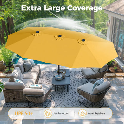 2026 NEW Alpha Joy 15ft Outdoor Patio Umbrella Extra-Large Double-Sided Garden Umbrella with Crank Handle and Base - Smoky Gray