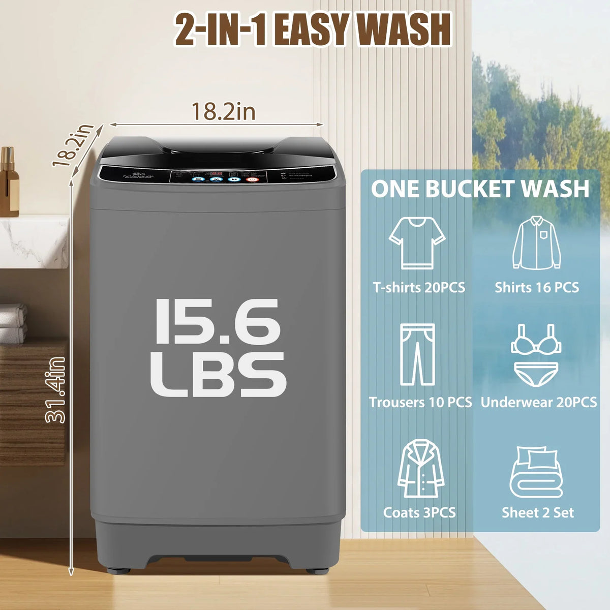 2026 NEW Veeboto Portable Washing Machine, 18.7Lbs Capacity Portable Washer with Drain Pump, 10 Wash Programs/8 Water Levels/LED Display, Full-Automatic Compact Laundry Washer for Apartment, Dorm, Home