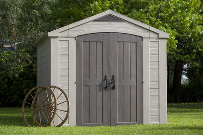 2026 NEW Keter Factor 8 x 11 Foot All Weather Resin Outdoor Storage Shed, Taupe