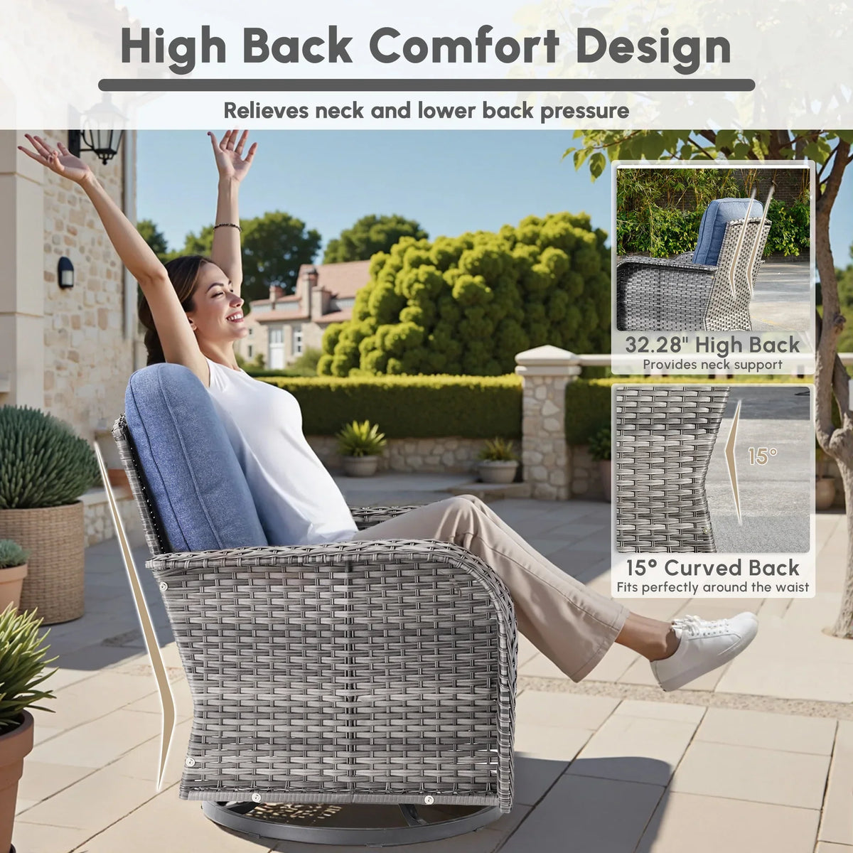 2026 NEW Ovios 5 Pieces Outdoor Patio Furniture Set High Back All Weather Wicker Conversation Set with Swivel Chairs & Coffee Table, Dark Gray