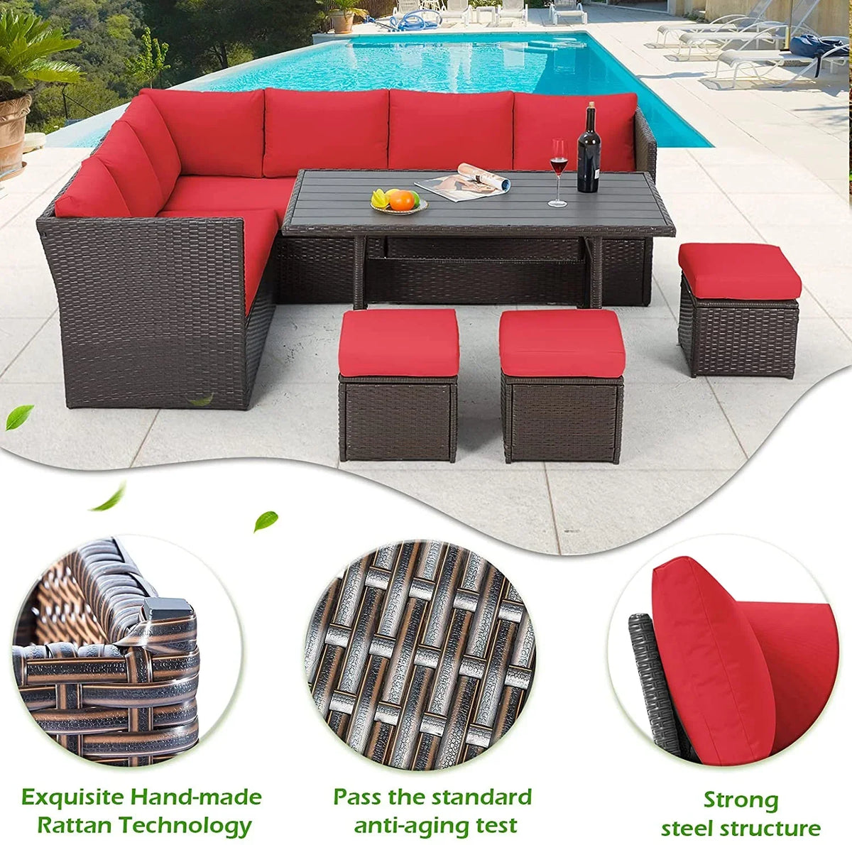 2026 NEW AECOJOY 7 Piece Patio Furniture Set PE Rattan Outdoor Dining Set Sectional Sofa Couch with Table Patio Conversation Set in Gray
