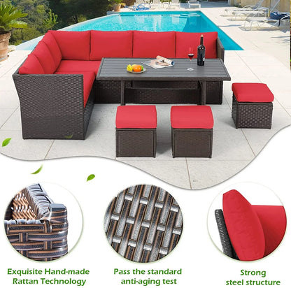 2026 NEW AECOJOY 7 Piece Patio Furniture Set PE Rattan Outdoor Dining Set Sectional Sofa Couch with Table Patio Conversation Set in Gray