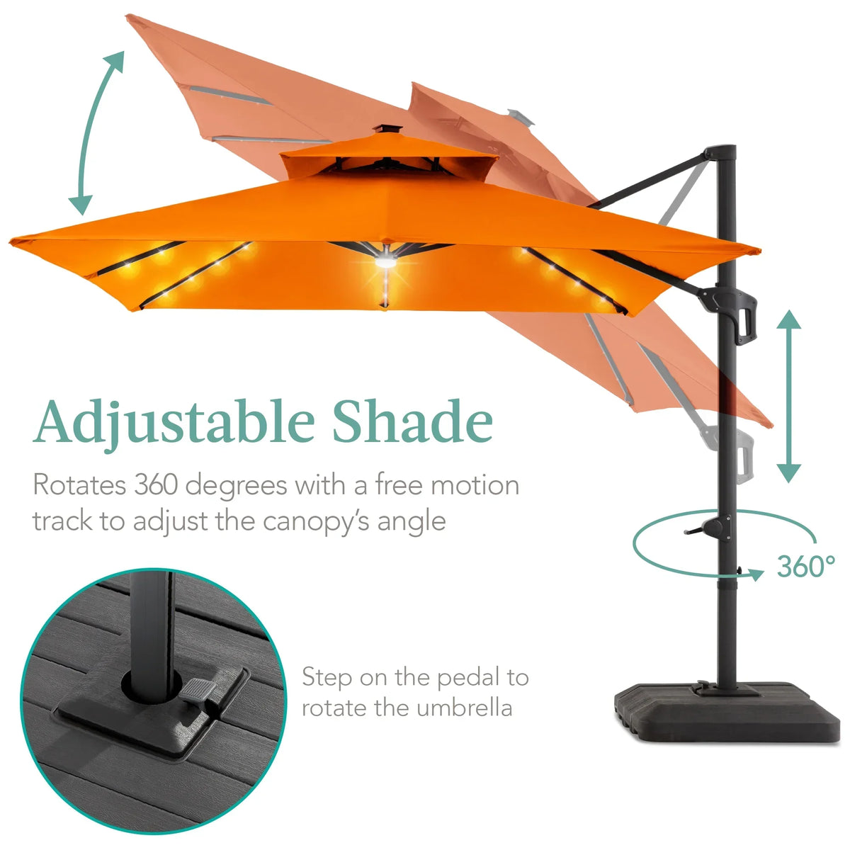 2026 NEW Best Choice Products 10x10ft 2-Tier Square Outdoor Solar LED Cantilever Patio Umbrella w/ Base Included - Tan