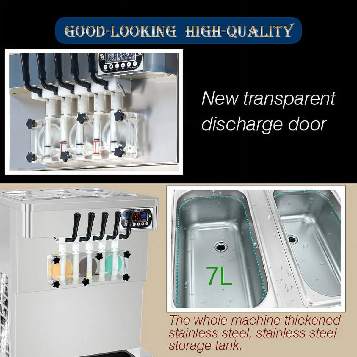 2026 NEW Kolice Commercial ETL 5 Flavors Soft Serve Ice Cream Machine,gelato soft ice cream maker -5 Different Discharge Nozzles,Upper Tanks Refrigerated