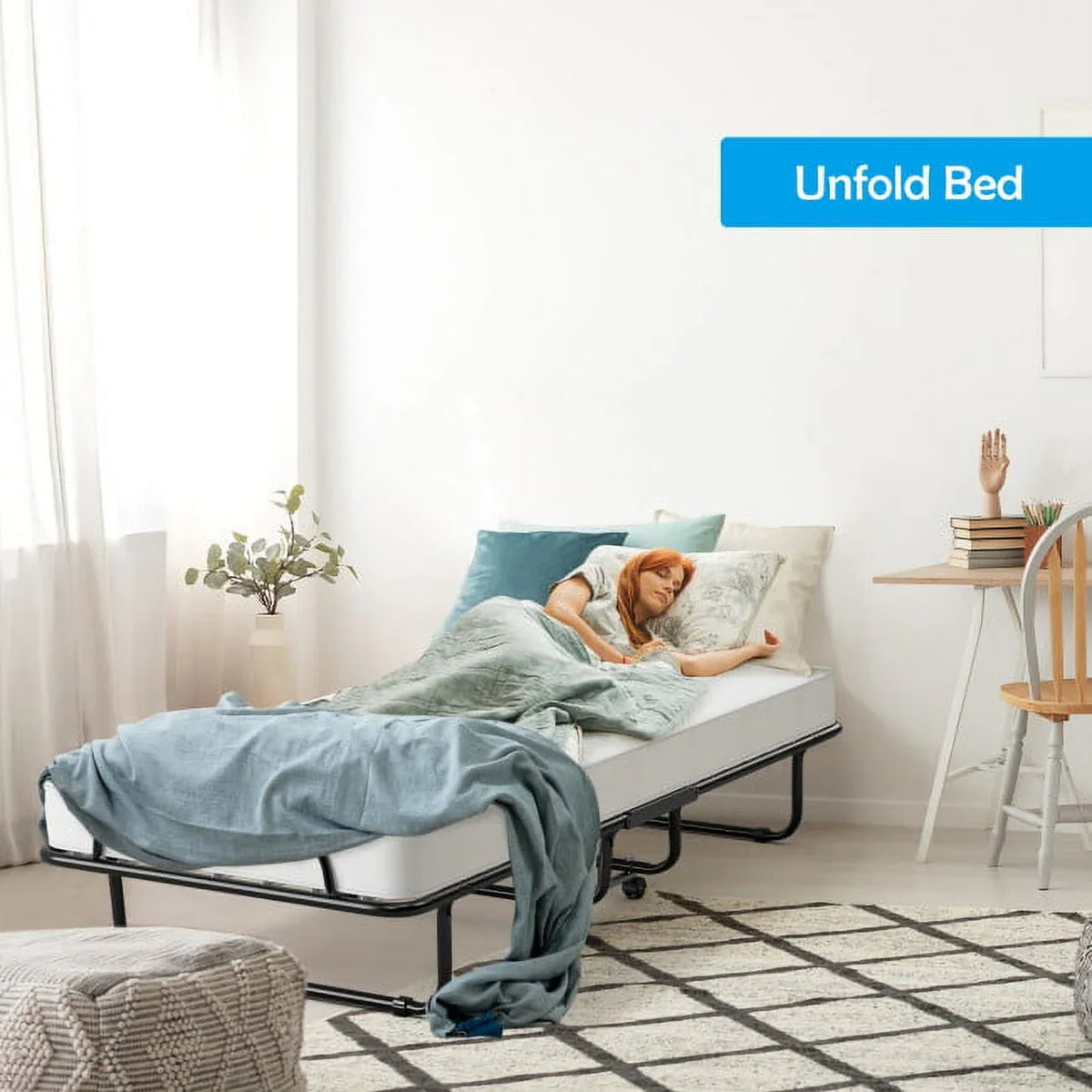 2026 NEW 75" x 31" x 13" Folding Bed with Mattress, Rollaway Bed Metal Frame on Wheels, Portable Foldable Guest Bed for Adults, Cot Size Fold up Bed with Memory Foam Mattress