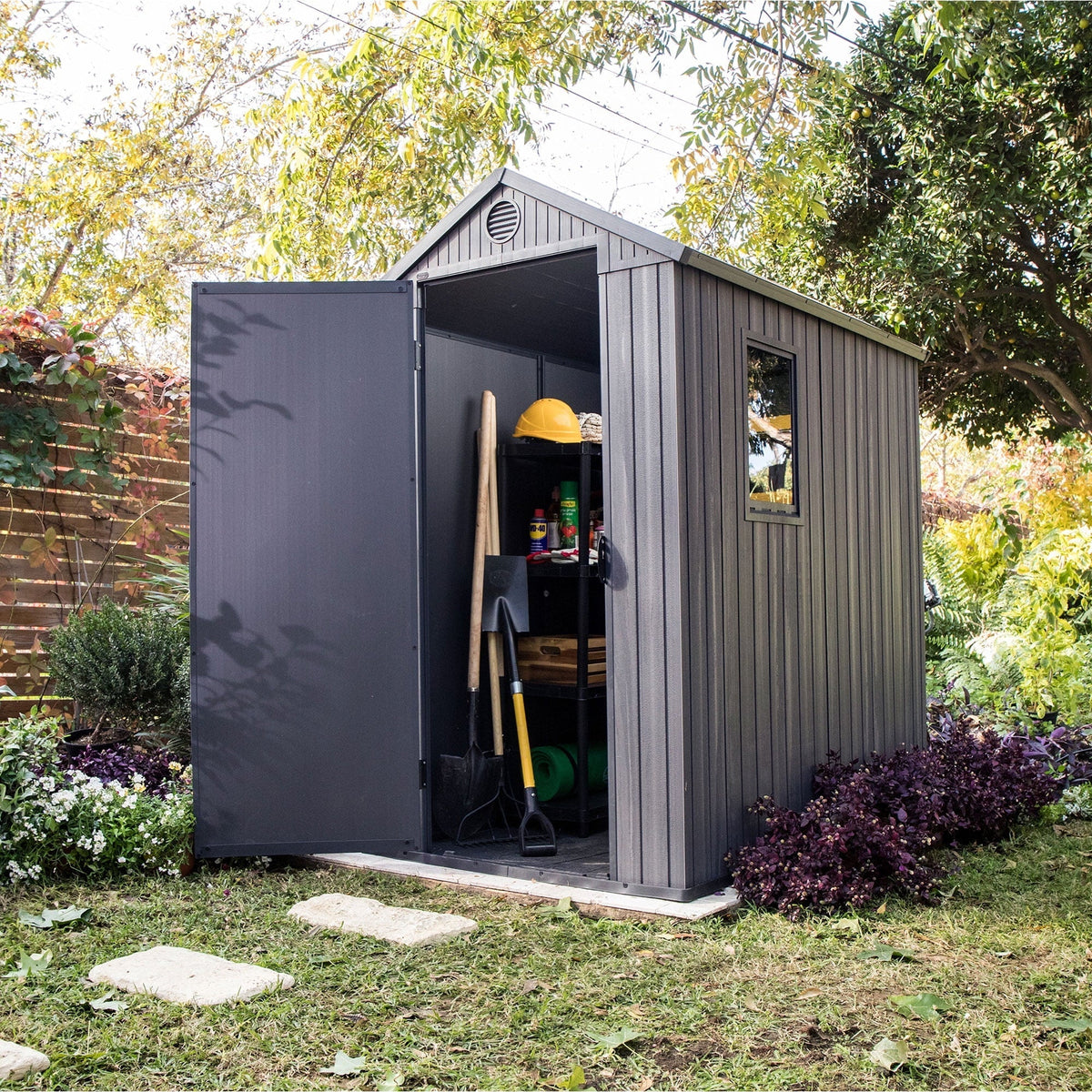 2026 NEW Keter Darwin 4' x 6' Outdoor Garden Tool Storage Shed w/ Window, Graphite