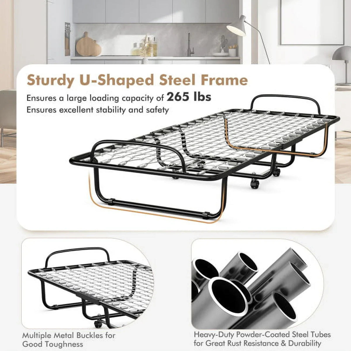 2026 NEW 75" x 31" x 13" Folding Bed with Mattress, Rollaway Bed Metal Frame on Wheels, Portable Foldable Guest Bed for Adults, Cot Size Fold up Bed with Memory Foam Mattress