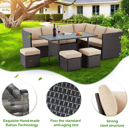 2026 NEW AECOJOY 7 Piece Patio Furniture Set PE Rattan Outdoor Dining Set Sectional Sofa Couch with Table Patio Conversation Set in Gray
