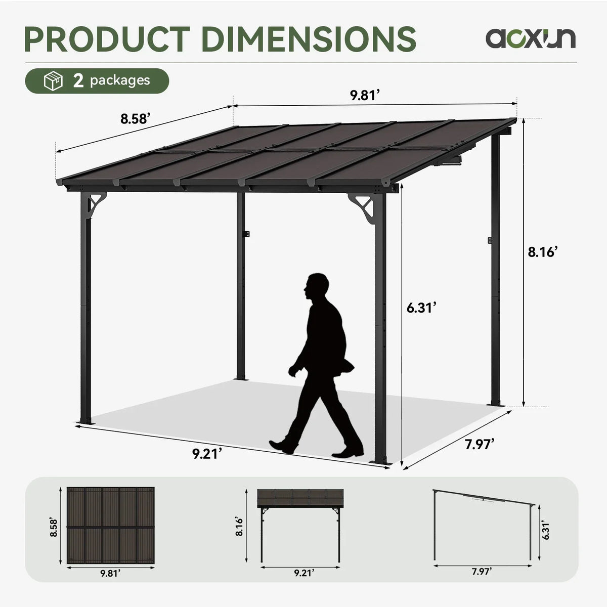 2026 NEW Aoxun 8' x 5' Gazebo for Patio, Gazebo Pergola with Sloped Roof, Grill Gazebo Large Wall-Mounted Heavy Duty Awnings, for Backyard, Deck, Patio