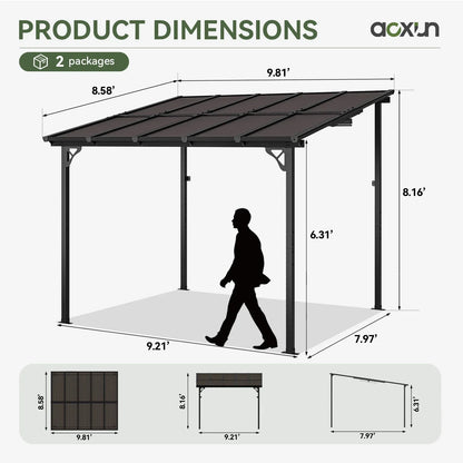 2026 NEW Aoxun 8' x 5' Gazebo for Patio, Gazebo Pergola with Sloped Roof, Grill Gazebo Large Wall-Mounted Heavy Duty Awnings, for Backyard, Deck, Patio
