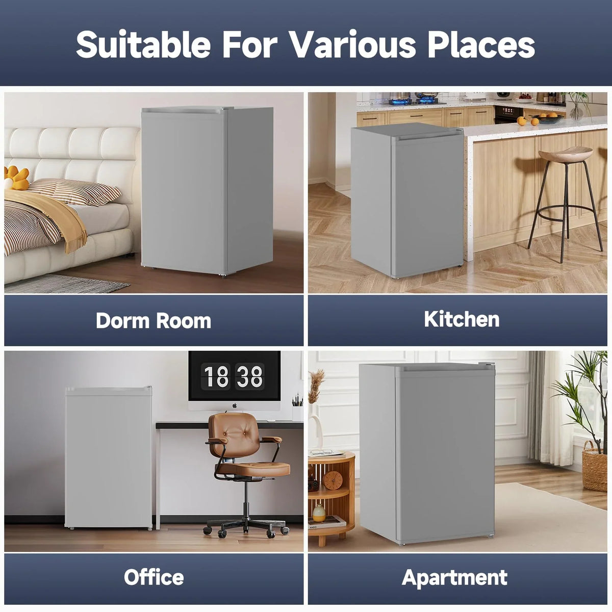 2026 NEW Soonbuy Compact Mini Fridge with Freezer, 4.3 Cu.Ft Single Door Refrigerator with Adjustable Temperature, Removable Shelves & Crisper Drawer, Energy Efficient Small Fridge for Bedroom, Office, Dorm, R