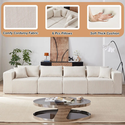 2026 NEW 104-Inch Corduroy Modular L Shaped Sectional Sofa,Luxury Floor Couch Set,Upholstered Indoor Furniture,Foam-Filled Compressed Sofa for Living Room,Bedroom,4 PC Free Combination