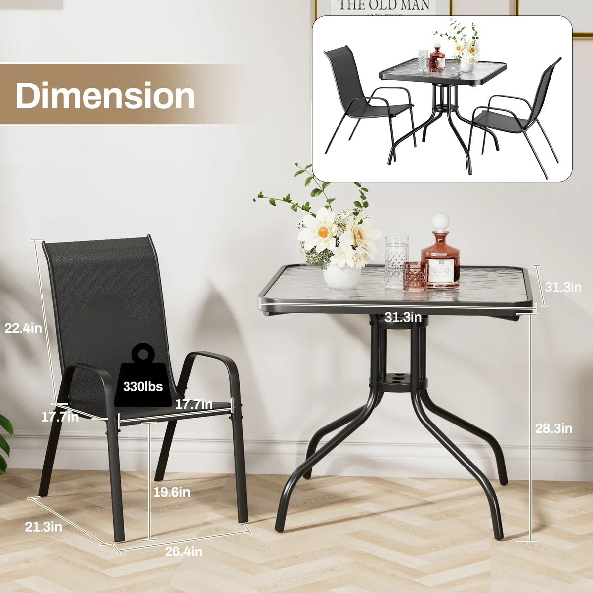 2026 NEW Pirecart 5-Piece Outdoor Patio Dining Table Set with 4 Stackable Textilene Chairs for for Patio, Lawn, Garden, Gray