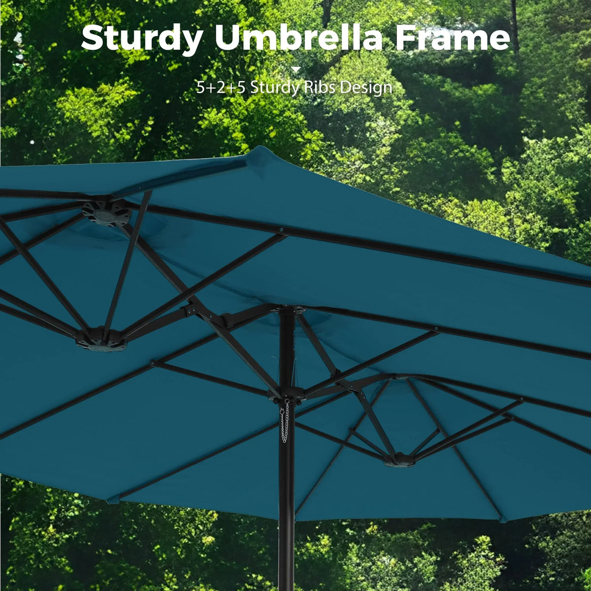 2026 NEW Alpha Joy 15ft Outdoor Patio Umbrella Extra-Large Double-Sided Garden Umbrella with Crank Handle and Base - Smoky Gray