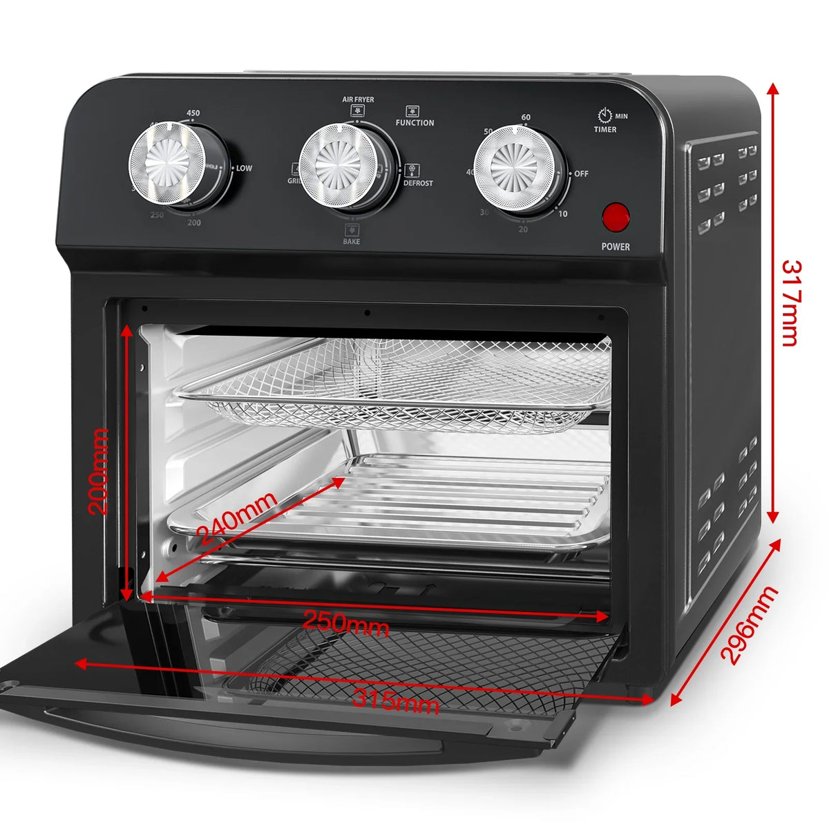 2026 NEW PlumChef 13 Quart 4 Slices Air Fryer Convection Toaster Oven, 1500W, 7 in 1 Multifunction with Roast, Bake, Grill, Broil, Toast, Dehydrate, Defrost