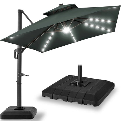 2026 NEW Best Choice Products 10x10ft 2-Tier Square Outdoor Solar LED Cantilever Patio Umbrella w/ Base Included - Tan