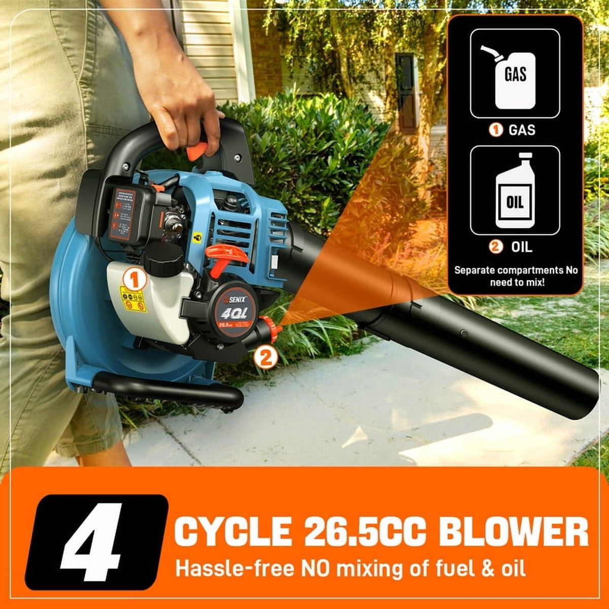 2026 NEW SENIX BL4QL-L 125 MPH at 410 CFM 26.5cc Gas Powered Handheld Leaf Blower
