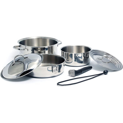 2026 NEW Camco Premium Ceramic Nesting Cookware Set- Non Stick Pans and Pots with Removable Handles, Space Efficient Excellent for RVs and Compact Kitchens