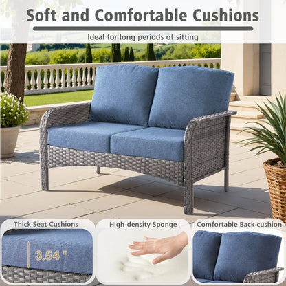2026 NEW Ovios 5 Pieces Outdoor Patio Furniture Set High Back All Weather Wicker Conversation Set with Swivel Chairs & Coffee Table, Dark Gray
