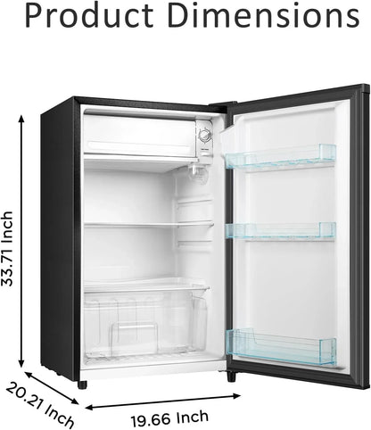 2026 NEW Seaoola Mini Fridge with Freezer, Single Door 4.4 Cu.Ft, Compact Mini Refrigerator, LED Light, Adjustable Thermostat, Removable Glass Shelves, Small Refrigerator for Dorm/Office/Bedroom(Black)