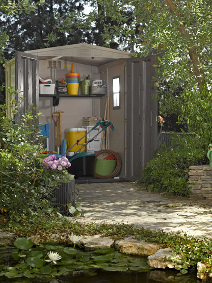 2026 NEW Keter Factor 8 x 11 Foot All Weather Resin Outdoor Storage Shed, Taupe