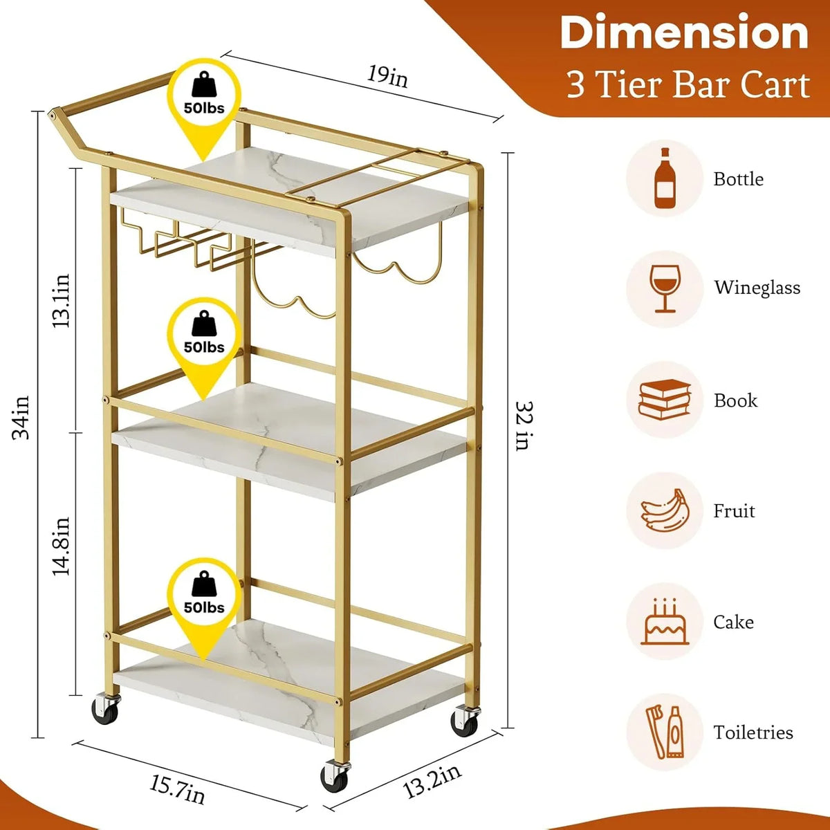 2026 NEW 3 Tier Bar Cart, Mini Liquor Utility Cart for Wine Beverage Dinner Party, Rolling Wine Coffee Drink Serving Cart with Lockable Wheels for Home Kitchen