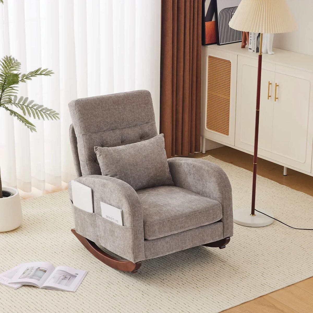 2026 NEW Ktaxon Rocking Accent Chair Glider Reading Chair Comfy Teddy Velvet Upholstered Single Sofa Rocker for Living Room, Nursery, Bedroom Beige