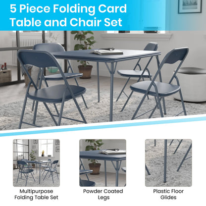 2026 NEW Emma + Oliver 5 Piece Black Folding Game Room Card Table and Chair Set