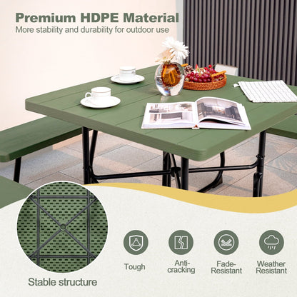 2026 NEW Gymax Outdoor Picnic Table 8-person Square Picnic Table Bench Set w/ 4 Benches & Umbrella Hole Green