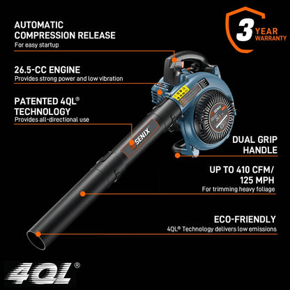 2026 NEW SENIX BL4QL-L 125 MPH at 410 CFM 26.5cc Gas Powered Handheld Leaf Blower